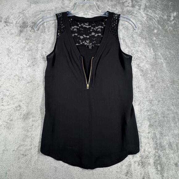 Express Shirt Womens Small Black Gold Zip Sheer Lace Neutral Party Whimsygoth - Picture 4 of 8